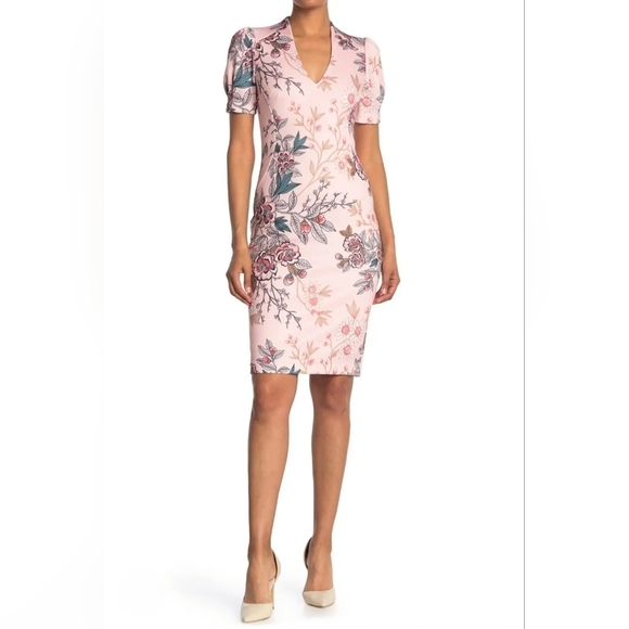 Vince Camuto Dresses & Skirts - Vince Camuto Women's Pink Floral Scuba Sheath Dress, Sz 4. New With Tags